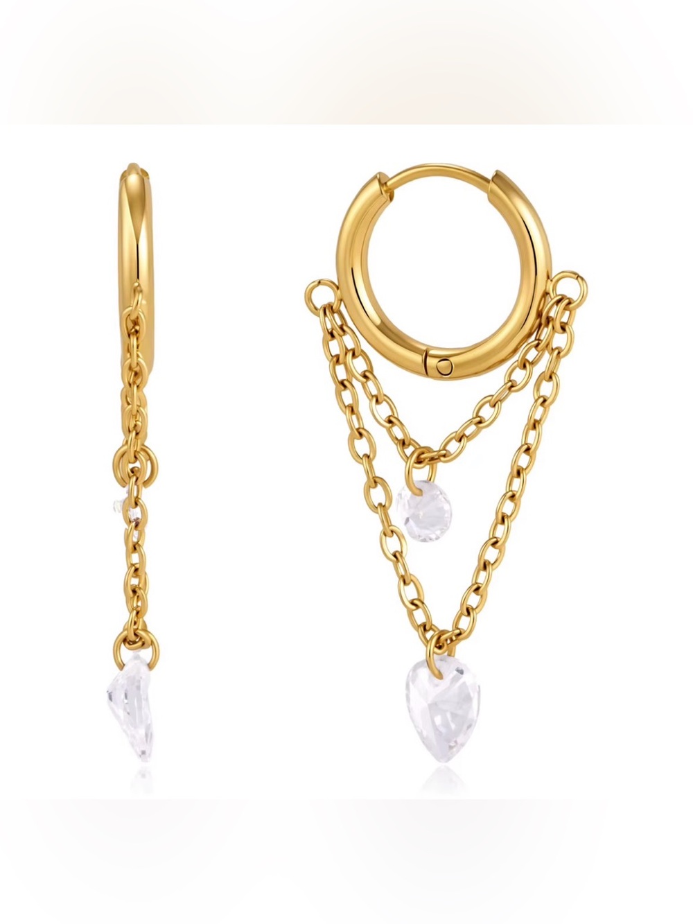 Crystal Heart Dangle Hoop Earrings D189